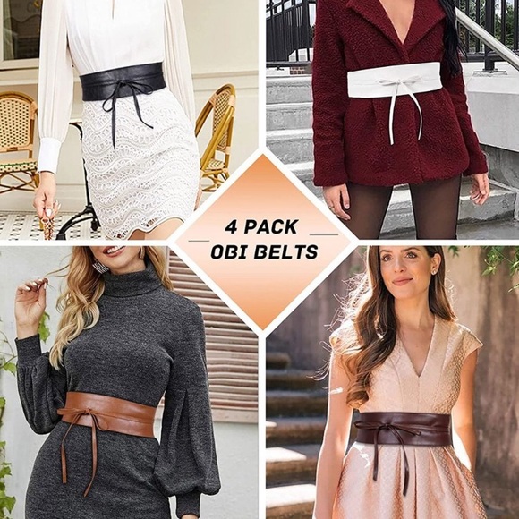 Women Obi Belt PU Leather Self Tie Wrap Wide Waistband Boho Belt main image 4